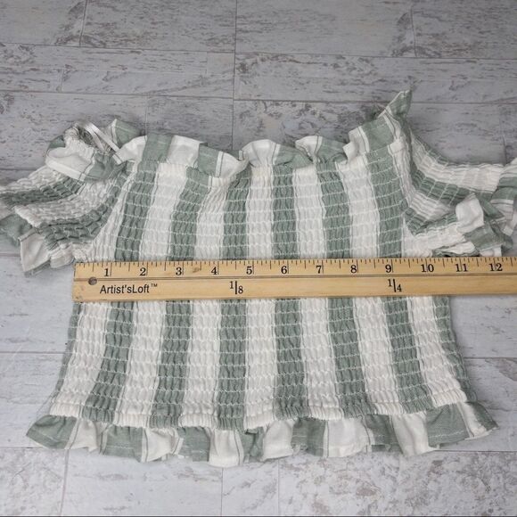 Revolve The Fifth Label Poetic Stripe Smock Top in Sage White Cap Sleeves - Picture 10 of 12